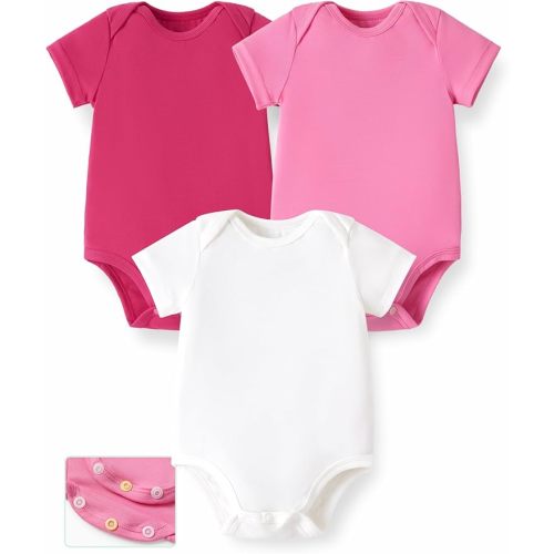 PATPAT Baby Bodysuits Rayon Super Durable - Short Sleeve for Boys and Girls - Newborn Infant Unisex Gift Clothes - 3 Pack