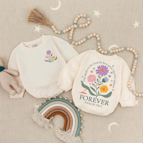 Boho Flower Girls Christian Bubble Romper, Religious Kids Jesus Outfit, Faith Based Baby Clothes, Infant Baptism Baby Shower Gift