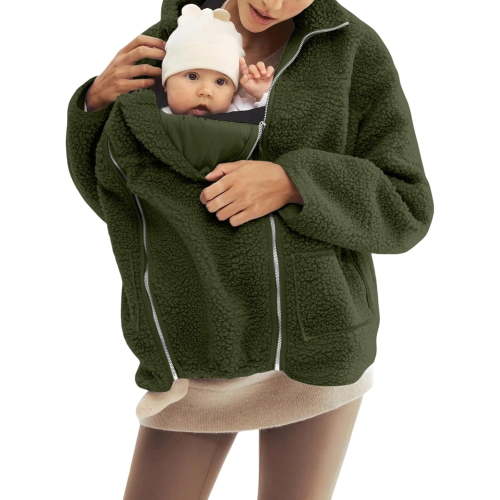 Maternity Baby Wearing Jacket, Women's 2-in-1 Winter Coat with Kangaroo Pocket, Heavyweight Fleece Zip Up Front for Mother and Infant