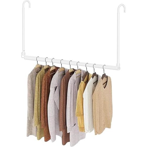 Hanging Closet Rod, Adjustable Height & Width Closet Rods for Hanging Clothes - Premium Stainless Steel, Space-Maximizing Design, Suitable for Hanging and Drying Clothes, White