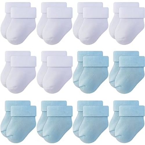 RATIVE Newborn Baby Socks 0-6,6-12 Months Terry Turn Cuff Socks for Boys Girls