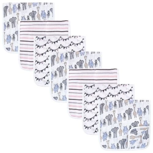 Hudson Baby Infant Girls Muslin Burp Cloth 7pk Set, Pink Safari, One Size