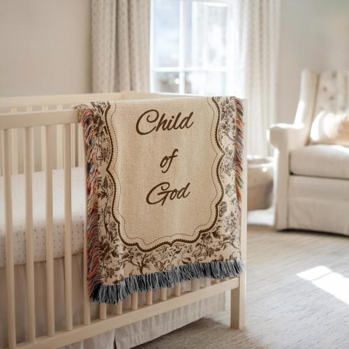 Christian Baby Blanket, Child of God Woven Blanket Gift from Godmother, Faith-Based Newborn Blanklet,  Baby Shower Gift, Toile Nursery Decor