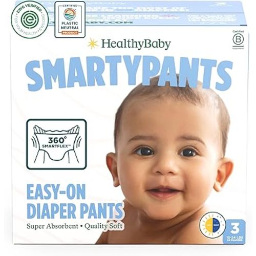 SmartyPants Pull Up Style Diapers | EWG Verified Safe & Plant-Based | Quilted 360 Waistband, Super Absorbent for Overnight Leak Protection |Training Pants by HealthyBaby | Size 4 (46 Count)