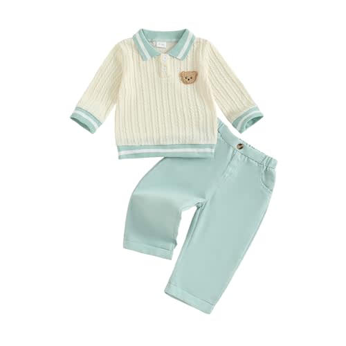 Giraropa Toddler Baby Boy Clothes Bear Embroidery Sweater Sweatshirt Long Sleeve Sweatsuit 2Pcs Pant Set Fall Winter Outfits