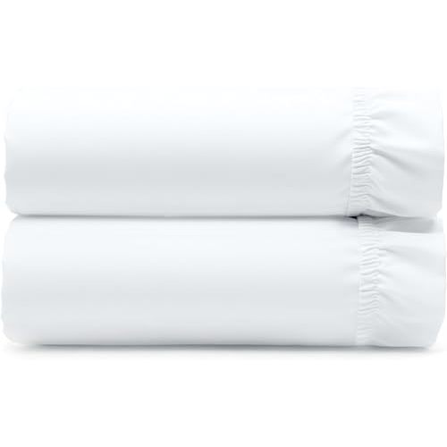 Pack of 2 100% Organic Cotton Twin Fitted Sheets only, Soft & Crisp Percale, Lightweight, Snug-Fit, 2X Twin Deep Pocket Fitted Sheet - White