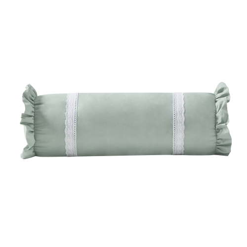 My Texas House 8 in x 22 in Green Ruffle Eyelet Trim Bolster Decorative Pillow