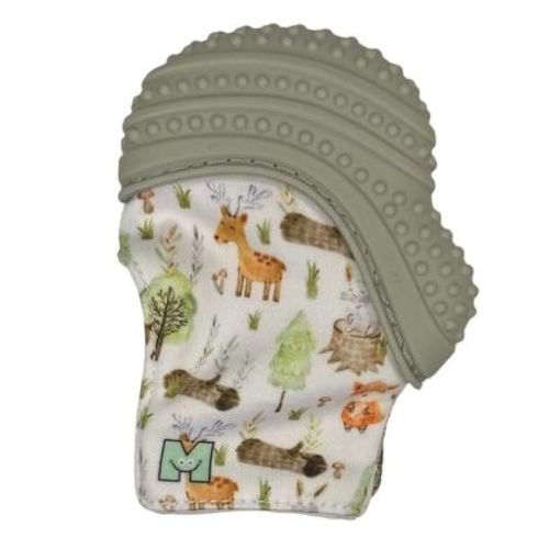 Malarkey Kids Baby Teething Mitten, Munch Mitt Baby Chew Toy - Protects Hands from Chewing & Saliva, Heals Aching Gums, Promotes Sound & Visual Stimulation for Babies Up to 1-Year-Old (Grey Woodland)