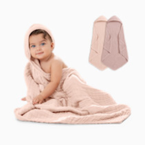 Comfy Cubs Cotton Muslin Hooded Baby Towel (2 Pack) - Mauve And Blush