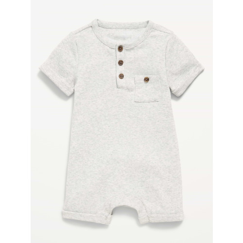 Short-Sleeve Ribbed Henley One-Piece Romper for Baby