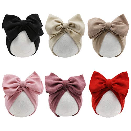 Baby Girl Velvet Big Hair Bow Knotted Head Wrap Oversized Bow Beanie India Cap Warm for Newborn Infant Toddlers 6PCS