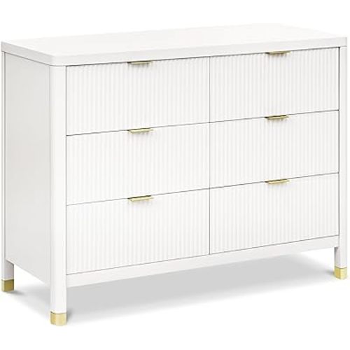Namesake Brimsley Tambour 6-Drawer Assembled Dresser in Warm White, Gold Drawer Pulls