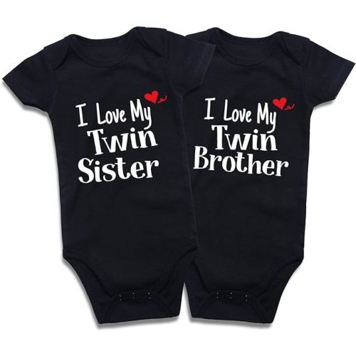 DEFAHN Funny Twins Baby Bodysuits Boys Girls Rompers 2 Pack Twin Matching Clothes Outfits for Newborn Infant
