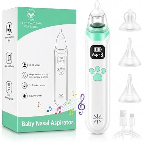 Baby Nasal Aspirator Electric, 3 Types Adjustable Gear, Includes 3 Soft Silicone Tips, Soothing Music & LED Lights, Ideal for Newborns Infants and Toddlers Up to 12 Years (Baby Nasal Aspirator)