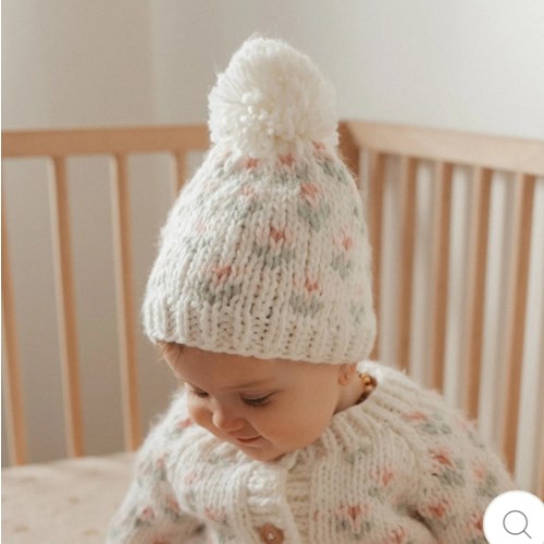 Beanie Hat - White Bitty Blooms