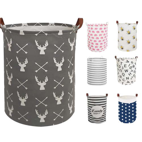 EVNELE Large Laundry Basket, Waterproof Canvas Laundry Hamper, Collapsible Storage Basket Bin for Kids Room, Toy Organizer, Nursery Hamper, Clothes Hamper, Gray Deer