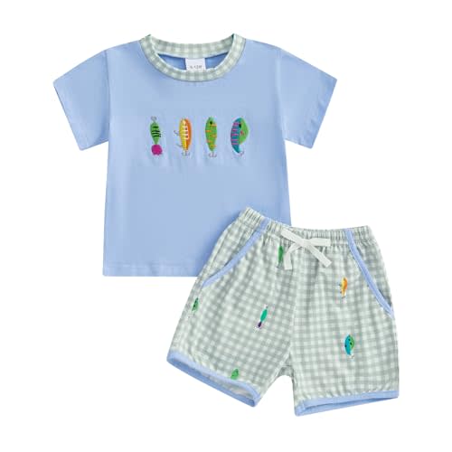 Doisbetthsay Toddler Boy Summer Outfits Baby Boy Golf Car Short Sleeves T-Shirt Plaid Shorts Set Infant Boy Clothes Set