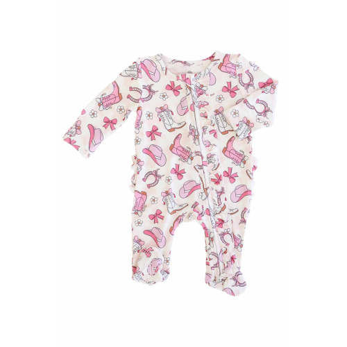 Rodeo Dreams Ruffle Zipper Footie in Pink | Caden Lane