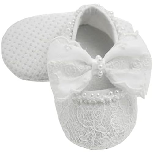 Nihao Baby Girls White Baptism Shoes and Headband Set Christening Dress Shoes