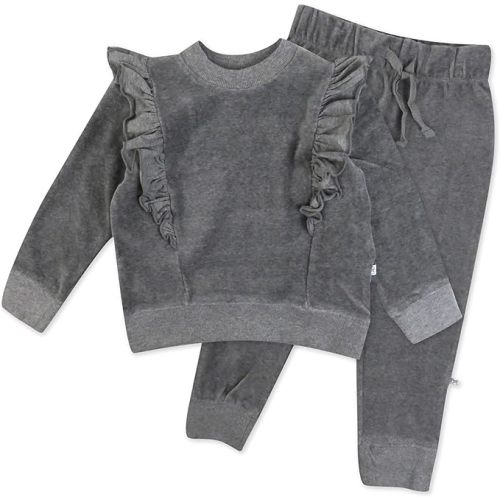 HonestBaby Baby Girls' 2-piece Velour Ruffle Front Sweatsuit 100% Organic Cotton for Infant Baby Girls