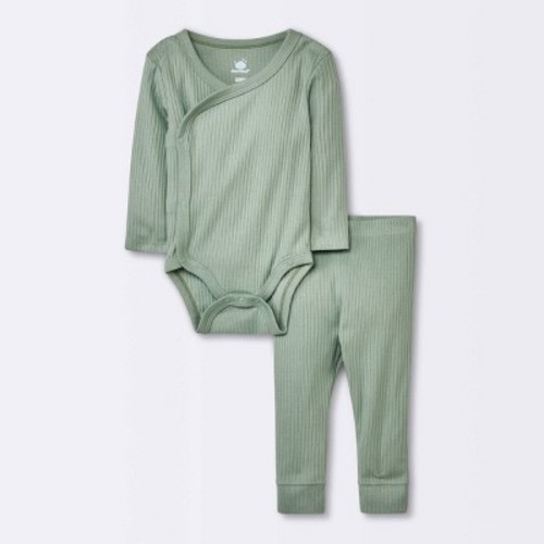 Baby Basic Wide Rib Side Snap Bodysuit & Pants Set - Cloud Island™ Green, Size: 6-9M