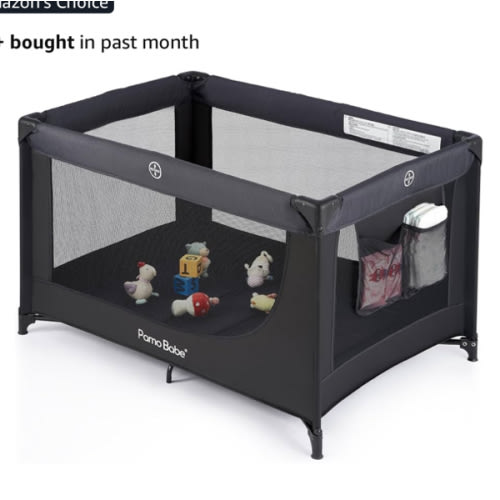 Pamo Babe Portable Crib Baby Playpen with Mattress and Carry Bag Black