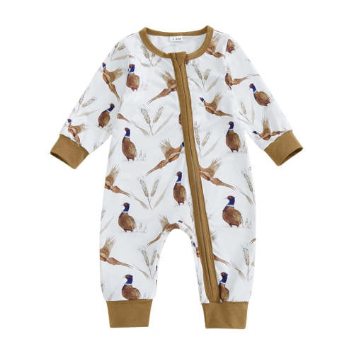 Baby Boys Girls Romper Soft Bird Wheat Ear Pattern Zipper Long Sleeve – August + Willow