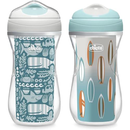 Chicco Insulated Rim Trainer Cup 12+ Months, 9oz (2 packs) - Ocean Print/Surf