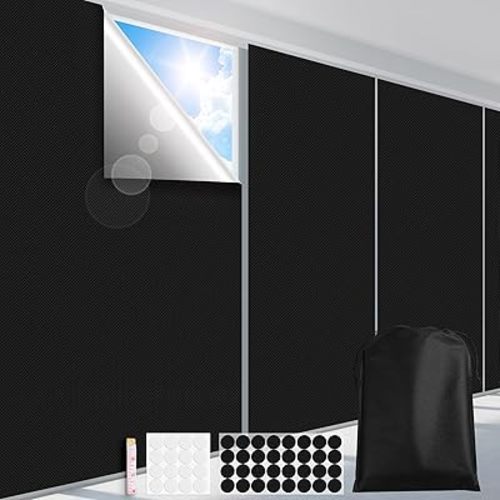 Blackout Curtains for Bedroom, Portable 100% Black Out Window Cover Film, Cuttable Blackout Shades Fabric Sheet, No Drill Window Blinds, Sun Heat Light Blocker for Travel Media Dorm, 57'' W