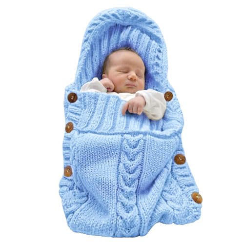 XMWEALTHY Newborn Baby Wrap Swaddle Blanket Knit Wrap Blanket Bag Wrap Blanket Sack Stroller Wrap for Baby Light Blue 0-6 Month