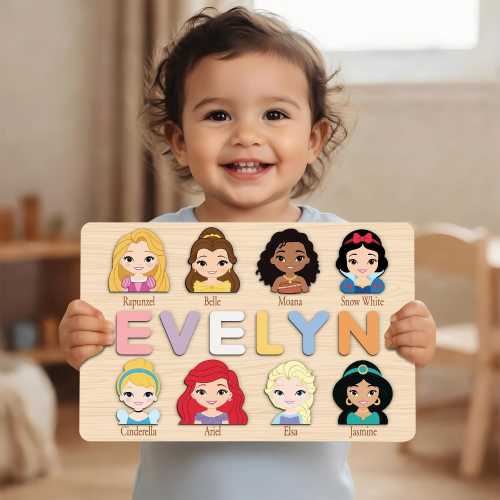 Personalized Princess Wooden Name Puzzle - Custom Baby Girl Name Puzzle, Toddler Educational Toy Gift
