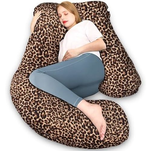 Chilling Home Pregnancy Pillow, U Shaped Pregnancy Pillows for Sleeping Full Body Pillow Maternity Pillow for Pregnant Women 58 inch, Pregnant Women Must Have with Removable Cover, Leopard Print