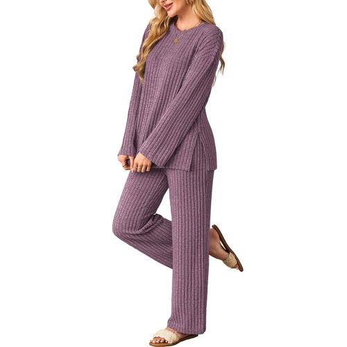 Kikibell Womens Sets 2 Piece Outfits Matching Lounge Set Cozy Knit Pajamas Oversized Loungewear Fall Winter Clothes S-2XL