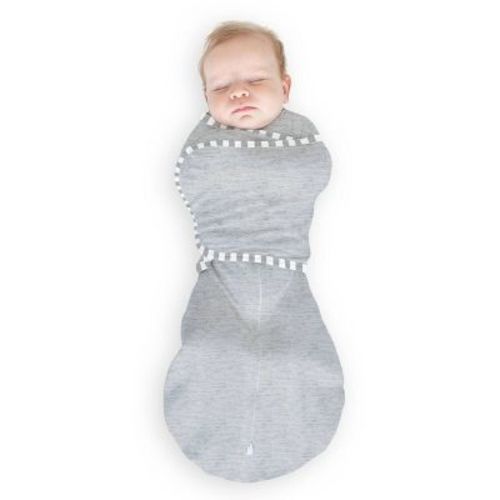 Omni Swaddle Wrap & Arms up Sleeves & Mitten Cuffs - Heathered Gray with Stripe Trim 0-3 Months