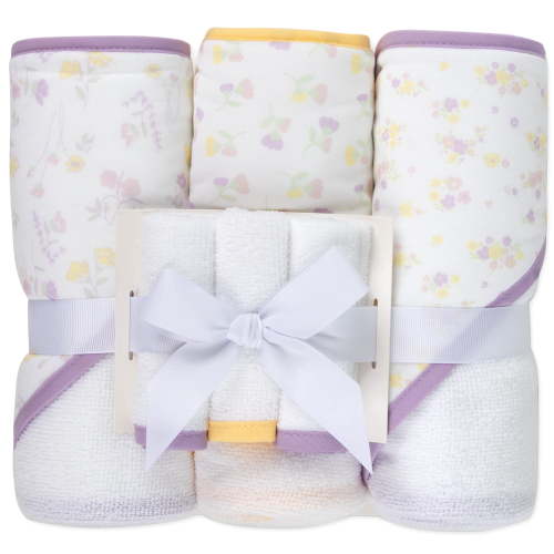 Jessica Simpson Baby 6-Piece Hooded Towel & Washcloth Set – Soft Polyester Baby Bath Towels – Butterfly & Lavender Floral Prints