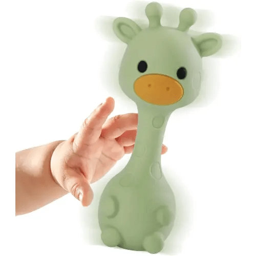 Giraffe Silicone Baby Teether Rattle Toy for 0-6 6-12 Months, BPA-Free Infant Teething Toy with Rattle Sound, Easy-Grip Design for Teething Relief (Olive)