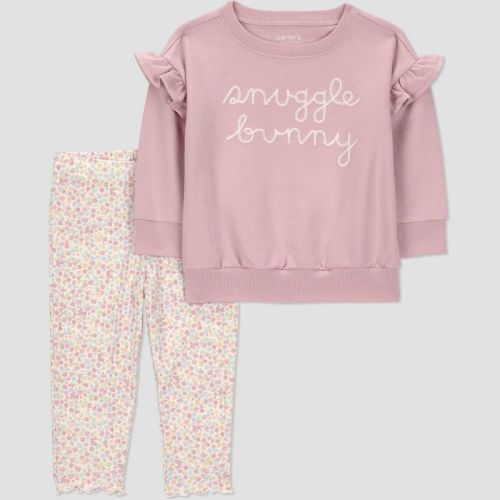 Carter's Just One You® Baby Girls' 2pc Snuggle Bunny Sweatshirt and Floral Leggings Set - Pink 9M