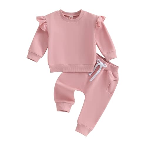 Fernvia Toddler Baby Girl Clothes 3 6 9 12 18 24 Months Fall Outfits Solid Long Sleeve Sweatshirt Tops + Pants Set