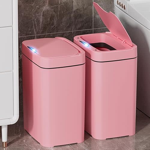 Vanpopubs 2 Pack 2.7 Gal Bathroom Trash Can with Lid, Automatic Trash Can Small Smart Garbage Can Touchless, Slim Motion Sensor Waterproof Plastic Trash Bins for Bedroom Office Kitchen Toilet Pink