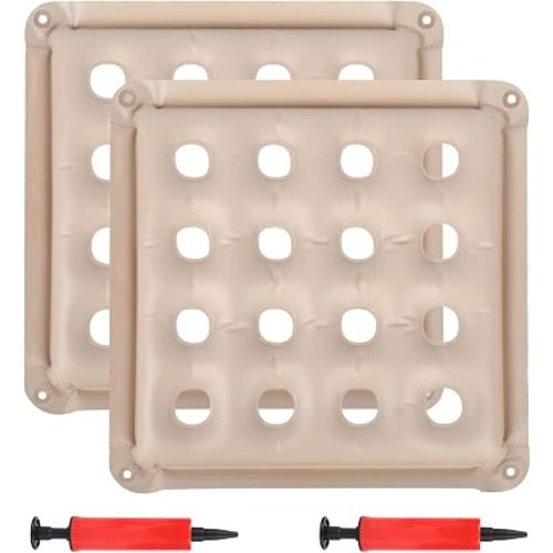 2-Pack Waffle Inflatable Seat Cushions (17×17 Inches) with 2 Air Pumps – Pressure Sore Relief Cushions, Suitable for Office Chairs, Car Seats & Wheelchairs, Beige