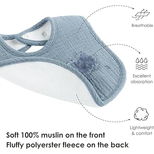 MairMore 8-Pack Baby Muslin Bibs, Soft Cotton Drool Bibs for Boys Girls, Adjustable and Absorbent Newborn Bib Set for Feeding and Drooling