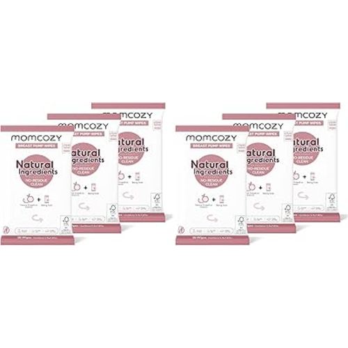 Momcozy Natural Breast Pump Wipes for Pump Parts Cleaning On-the-go, 30 Count (Pack of 6), Flash Clean & Resealable Pump Wipes