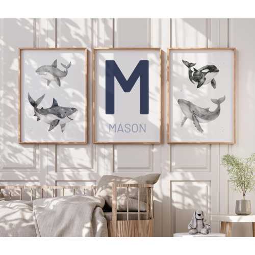 Whale Shark Nursery Prints - Ocean Sea Animals - Nursery Wall Art Prints - Baby Boy Nursery Decor - Little Boys Bedroom