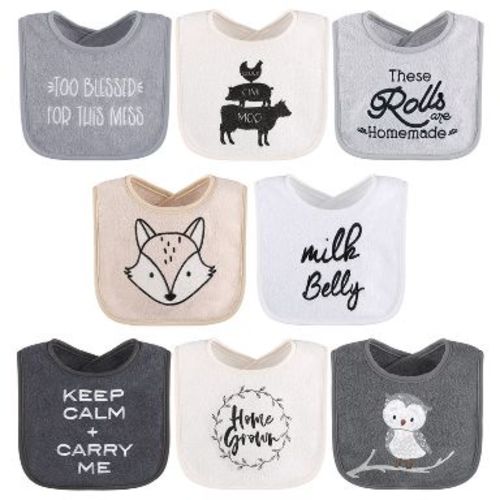 The Peanutshell Unisex Terry Cotton Baby Bibs, 8-Pack, Black/White/Gray