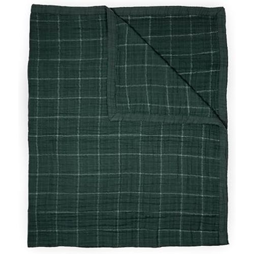 Little Unicorn Premium Quilted Throw | Super Soft, Multi-Layered Muslin XL Blanket| Great for Kids & Families (Evergreen Plaid)