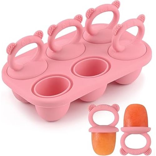 Moukiween Toddler Popsicle Molds Baby Food Storage Containers Suitable for Fresh Frozen Fruit Puree and Yogurt Ice Cream with Handle Food Freezer Trays (Pink)