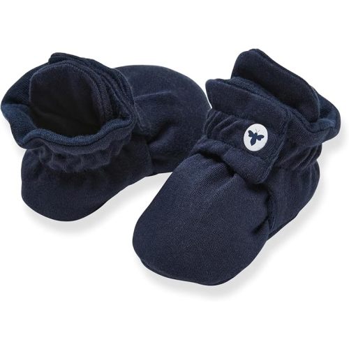 Burt’s Bees Baby Adjustable Baby Booties, 100% Organic Cotton, Easy On and Off Snap Boots, Snug Fit - Baby Essential
