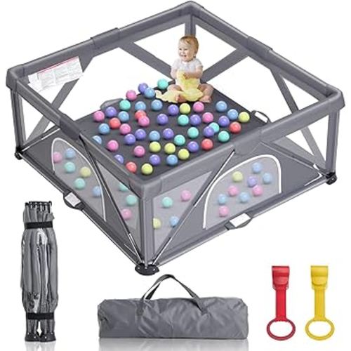 Foldable Baby Playpen, Extra Large Play Pen for Babies and Toddlers, Baby Fence Play Yard, Safety Kids Portable Playpin Indoor&Outdoor (59"X59",Dark Grey)