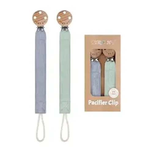 TYRY.HU Ribbon Pacifier Clip Holder,2 Pack Binky Paci Holder Clips, Pacifier Leash for Baby Boys and Girls,Fabric Pacifier Strap Universal Fits for Most Pacifier, Styles & Teethers Toys(Blue,Green)