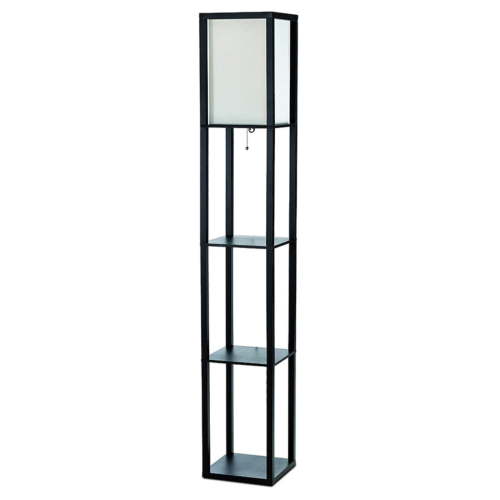 Simple Designs Floor Lamp Etagere Organizer Storage Shelf with Linen Shade, Black